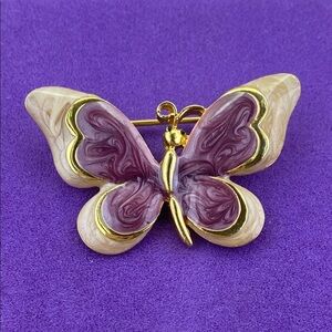 💛 Classic Gold and Purple Enamel Swirl Butterfly Brooch